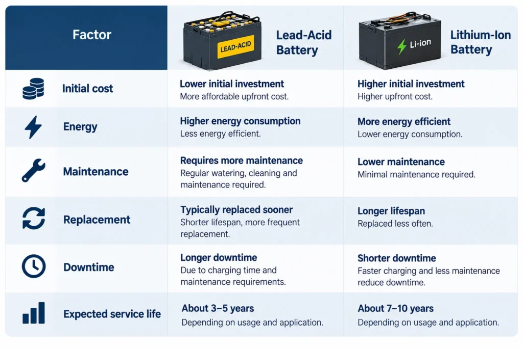 Lead-acid vs. lithium-ion forklift battery cost comparison