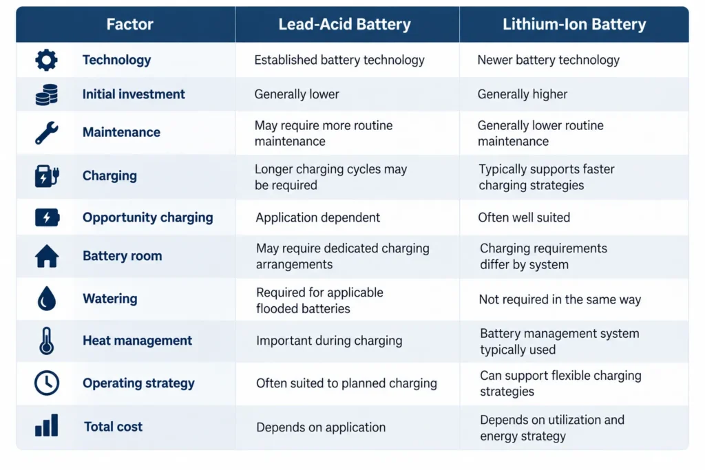Lead-acid vs. lithium-ion forklift battery comparison