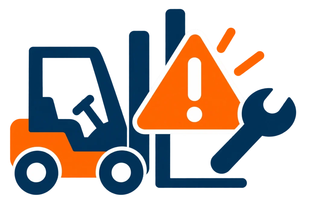 Forklift warning and wrench icon representing emergency repair