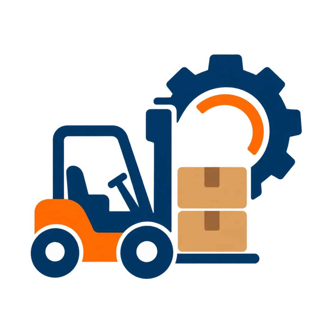 Forklift carrying boxes representing equipment and service support