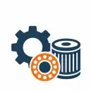 Gear, filter, and bearing representing forklift parts and components