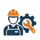 Technician and gear icon representing forklift repair and maintenance