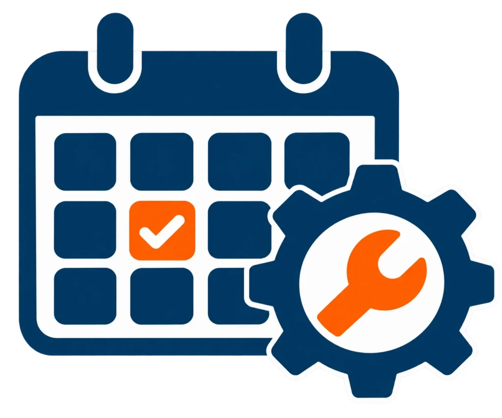 Calendar and maintenance gear icon representing preventive repair