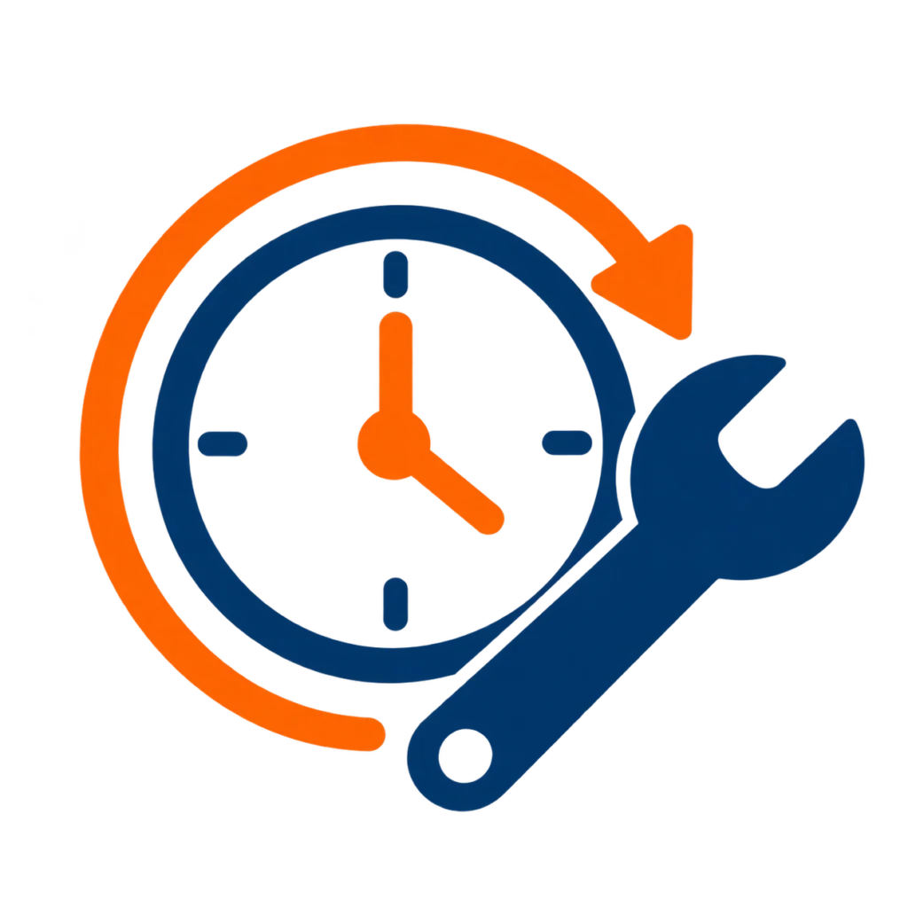 Clock and wrench representing long-term equipment support