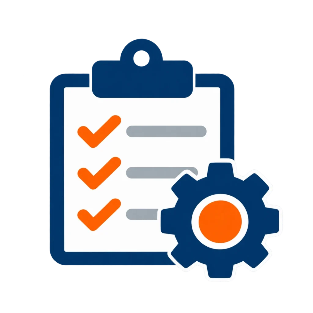 Checklist and gear representing practical equipment solutions